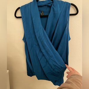 Theory Blue silk wrap top